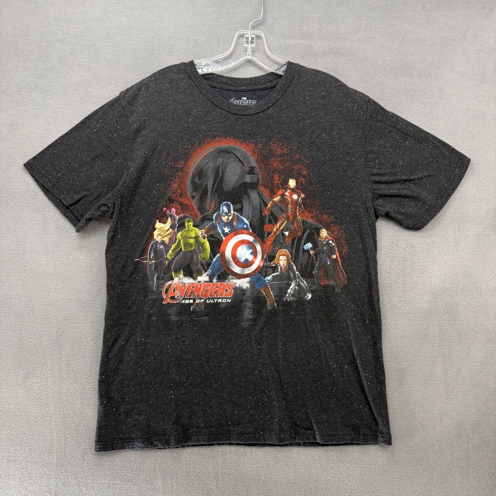 Marvel Avengers Tee Womens XL Age of Ultron Graphic Charcoal Speckled Mad Engine